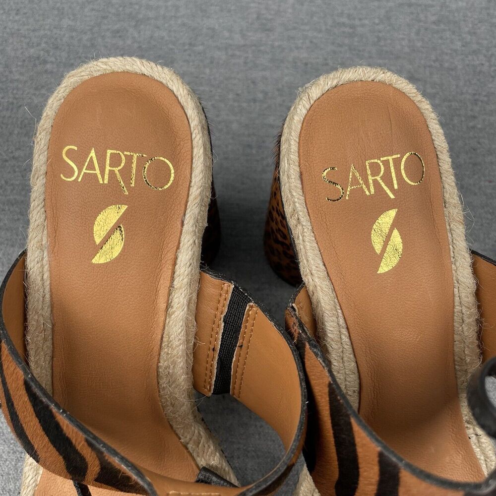 Franco Sarto Sandals Womens 7.5 Brown Black Zebra Stripe Calf‎ Hair Ankle Strap - Picture 9 of 16
